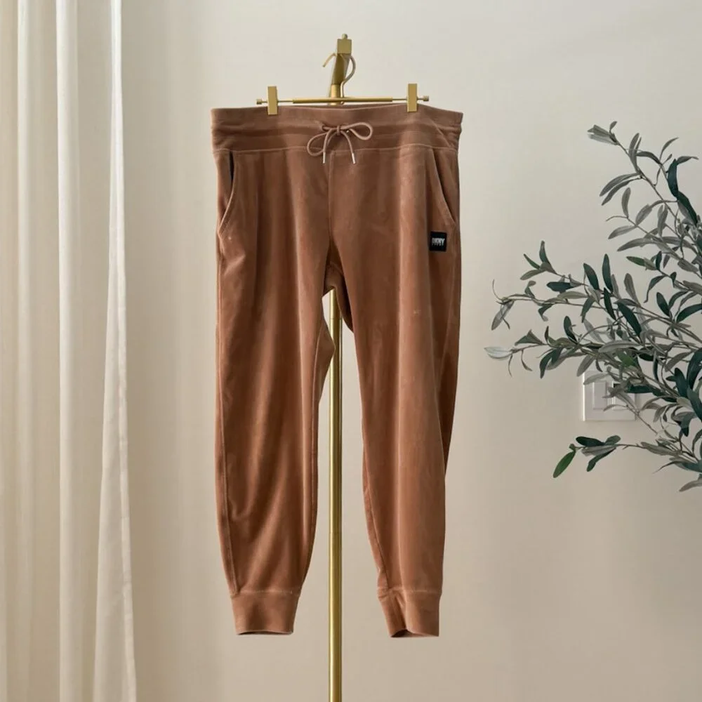 DKNY Sport Velour Jogger | Caramel | Drawstring Waist | Size L - Picture 1 of 9